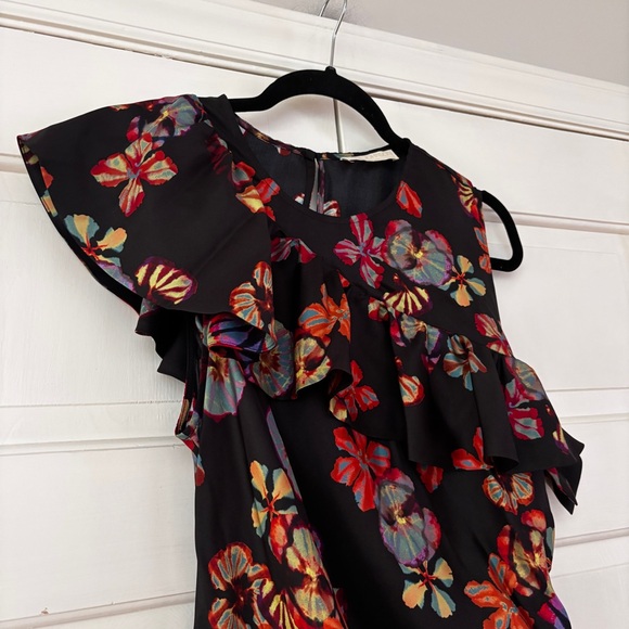 Ulla Johnson Candace Asymmetrical Ruffled Cocktail Dress Floral Lune Size 12 - Picture 6 of 16